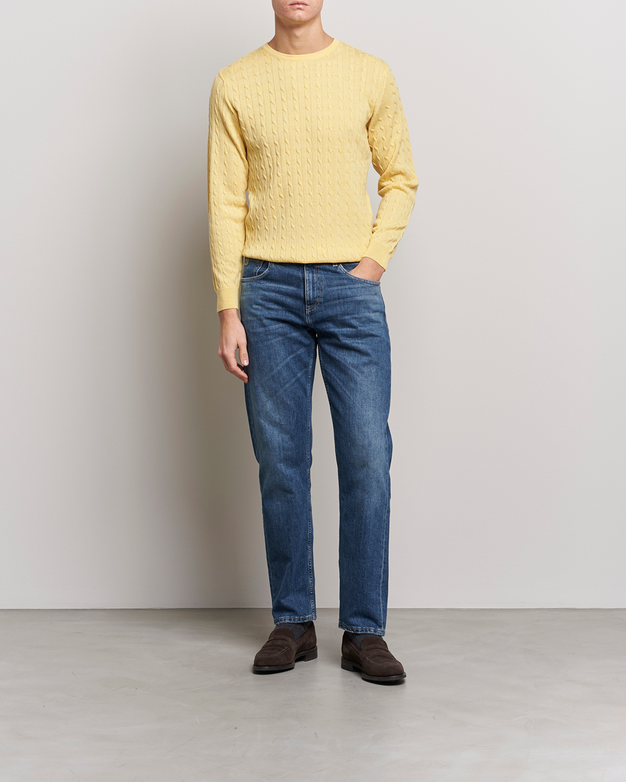Herre | Gensere | Stenströms | Merino Cable Crew Neck Yellow