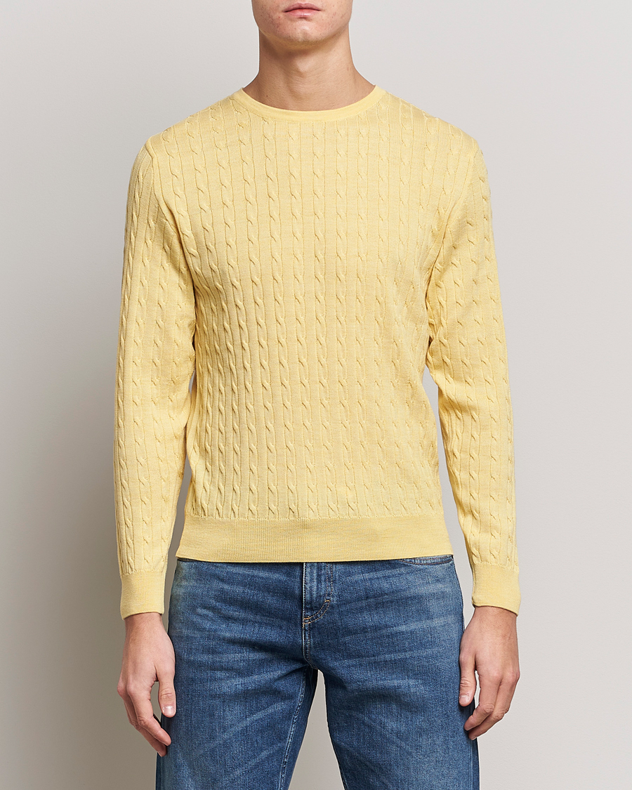 Herre | Gensere | Stenströms | Merino Cable Crew Neck Yellow