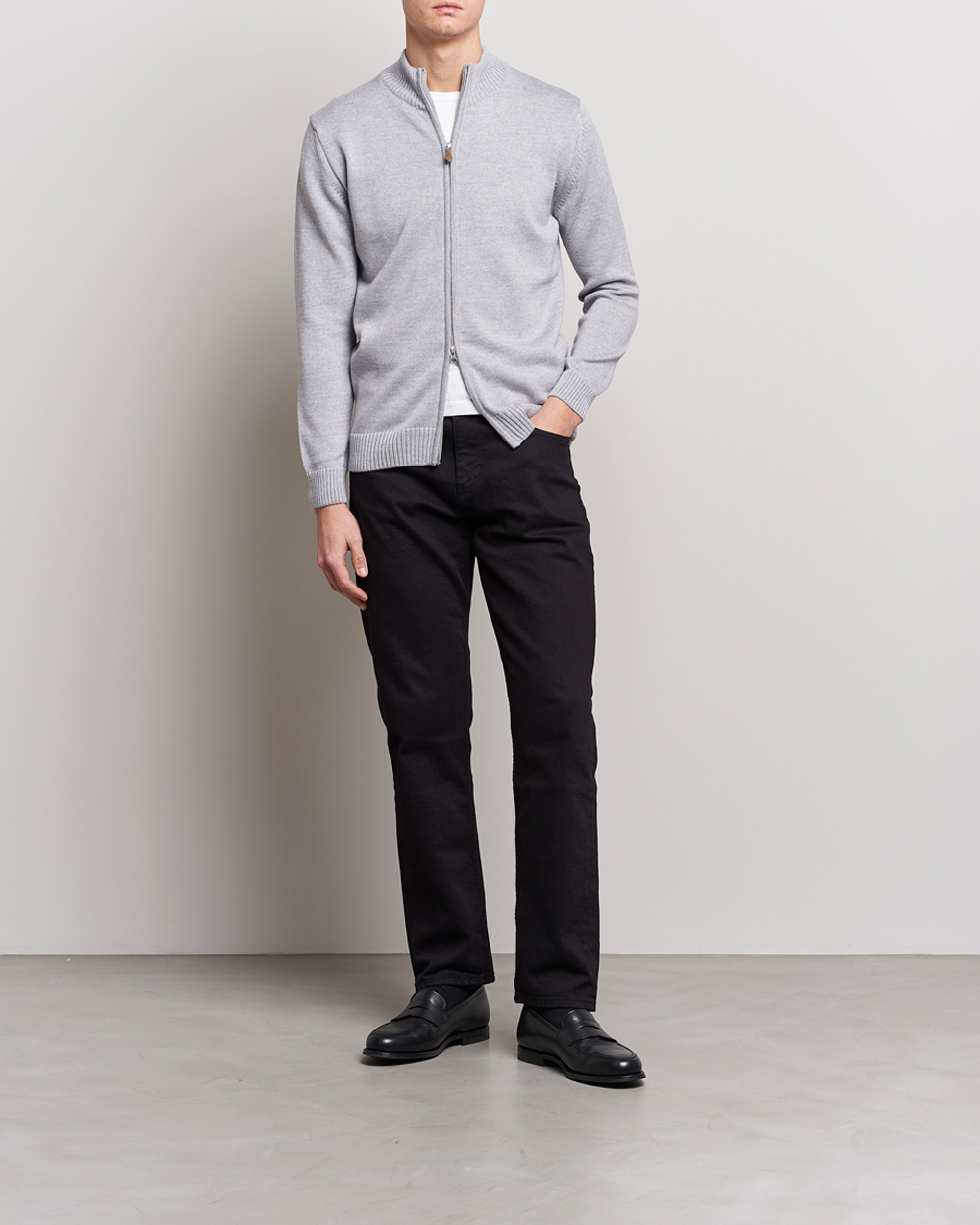 Herre | Gensere | Stenströms | Chunky Merino Full Zip Light Grey