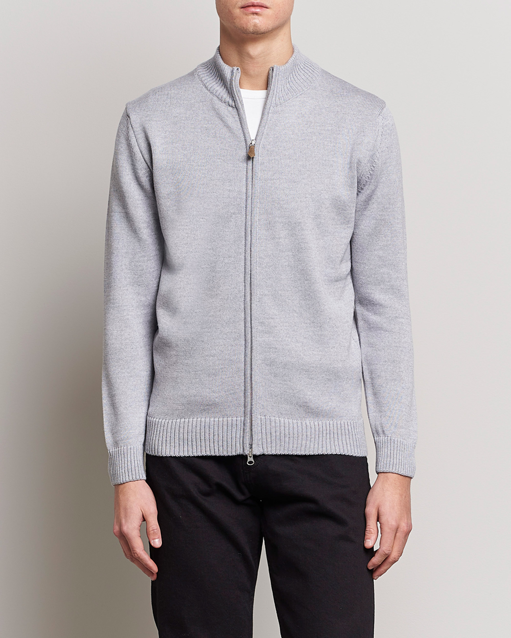 Herre | Gensere | Stenströms | Chunky Merino Full Zip Light Grey