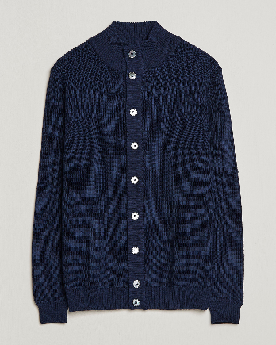 Herre | Gensere | Stenströms | Half Card Heavy Merino Cardigan Navy