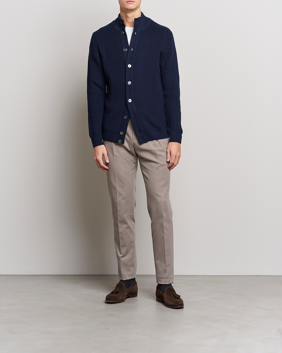 Herre | Gensere | Stenströms | Half Card Heavy Merino Cardigan Navy