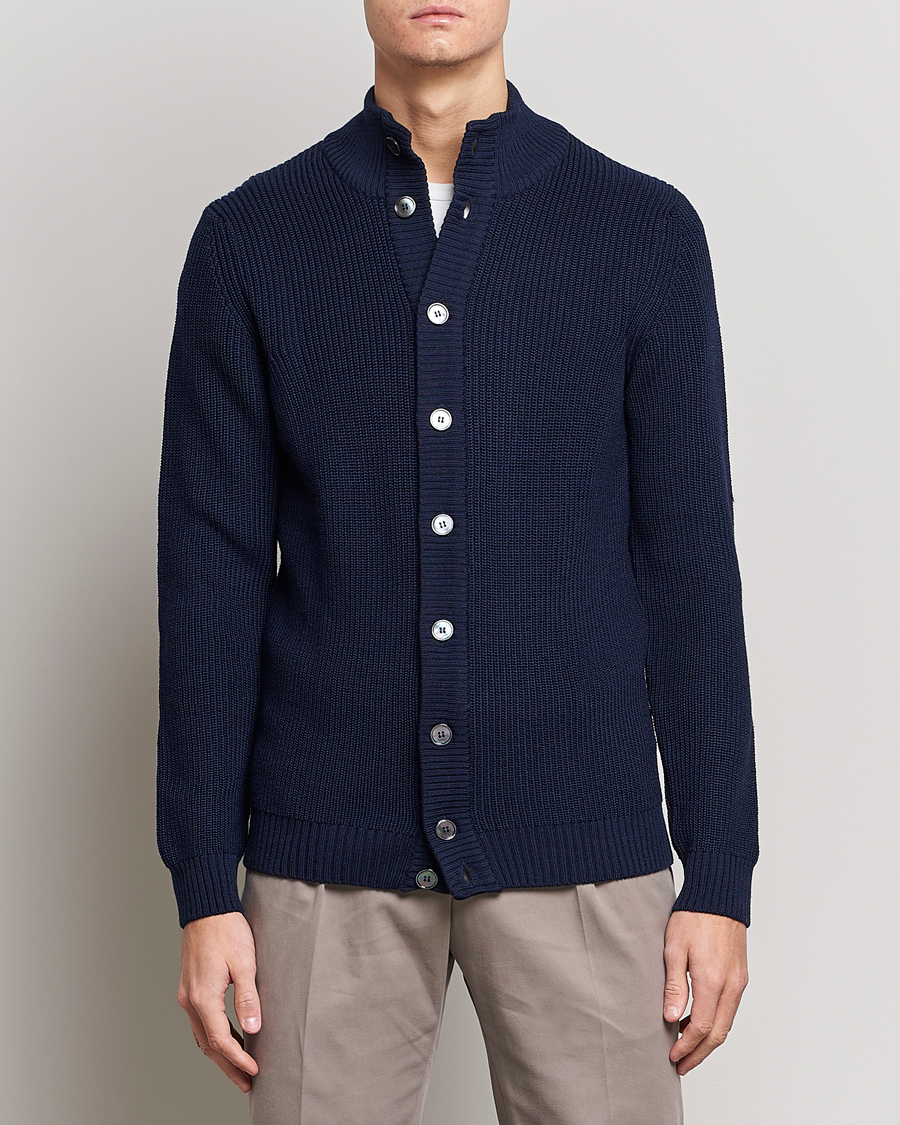 Herre | Gensere | Stenströms | Half Card Heavy Merino Cardigan Navy