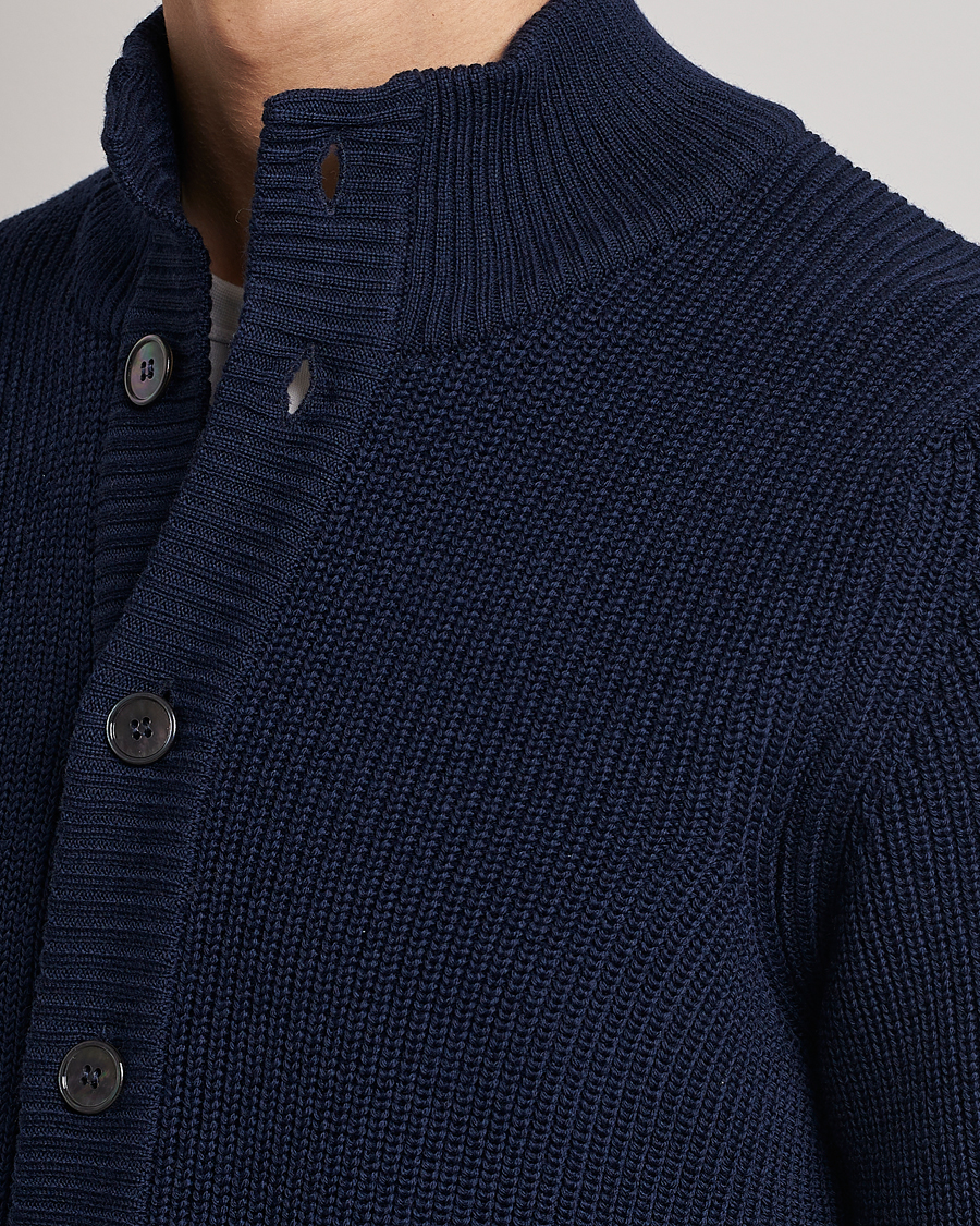 Herre | Gensere | Stenströms | Half Card Heavy Merino Cardigan Navy