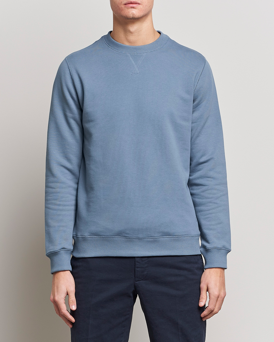 Herre | Sweatshirts | Stenströms | Cotton Collage Crew Neck Petrol Blue