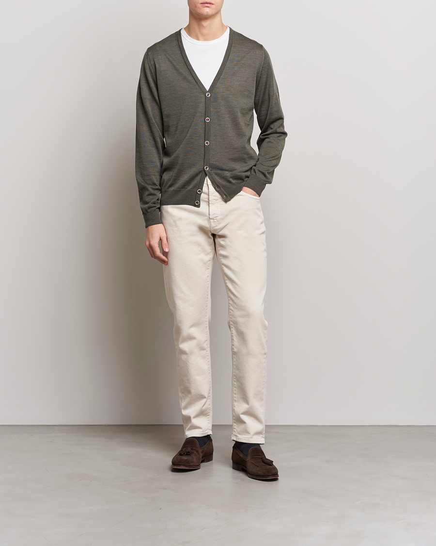 Herre | Gensere | Stenströms | Merino Zegna Knitted Cardigan Dark Green