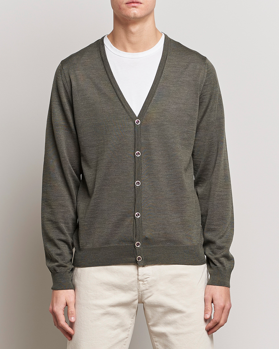 Herre | Cardigans | Stenströms | Merino Zegna Knitted Cardigan Dark Green