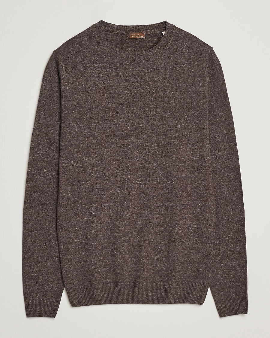 Herre | Gensere | Stenströms | Merino/Linen Crew Neck Brown