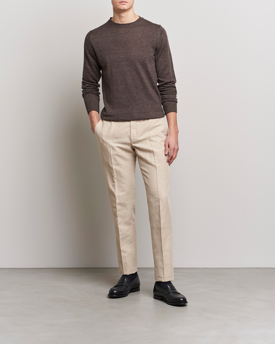 Herre | Gensere | Stenströms | Merino/Linen Crew Neck Brown