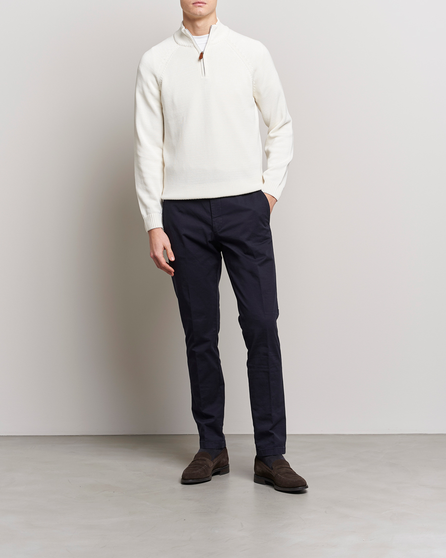 Herre | Gensere | Stenströms | Knitted Cotton Half Zip White