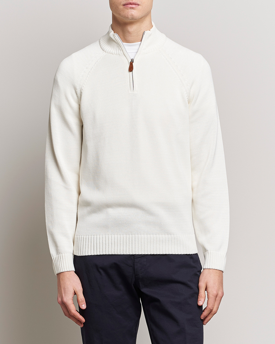 Herre | Gensere | Stenströms | Knitted Cotton Half Zip White