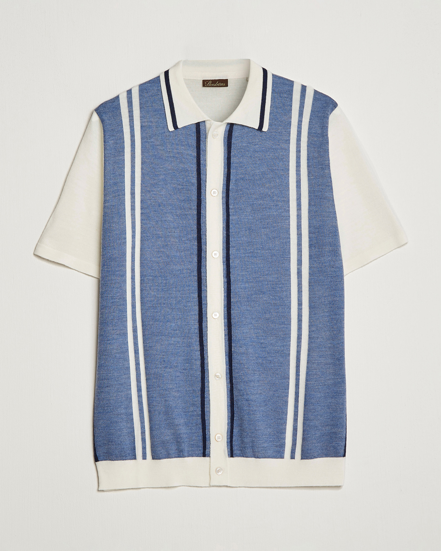 Herre | Skjorter | Stenströms | Ripley Merino Striped Polo Shirt Blue