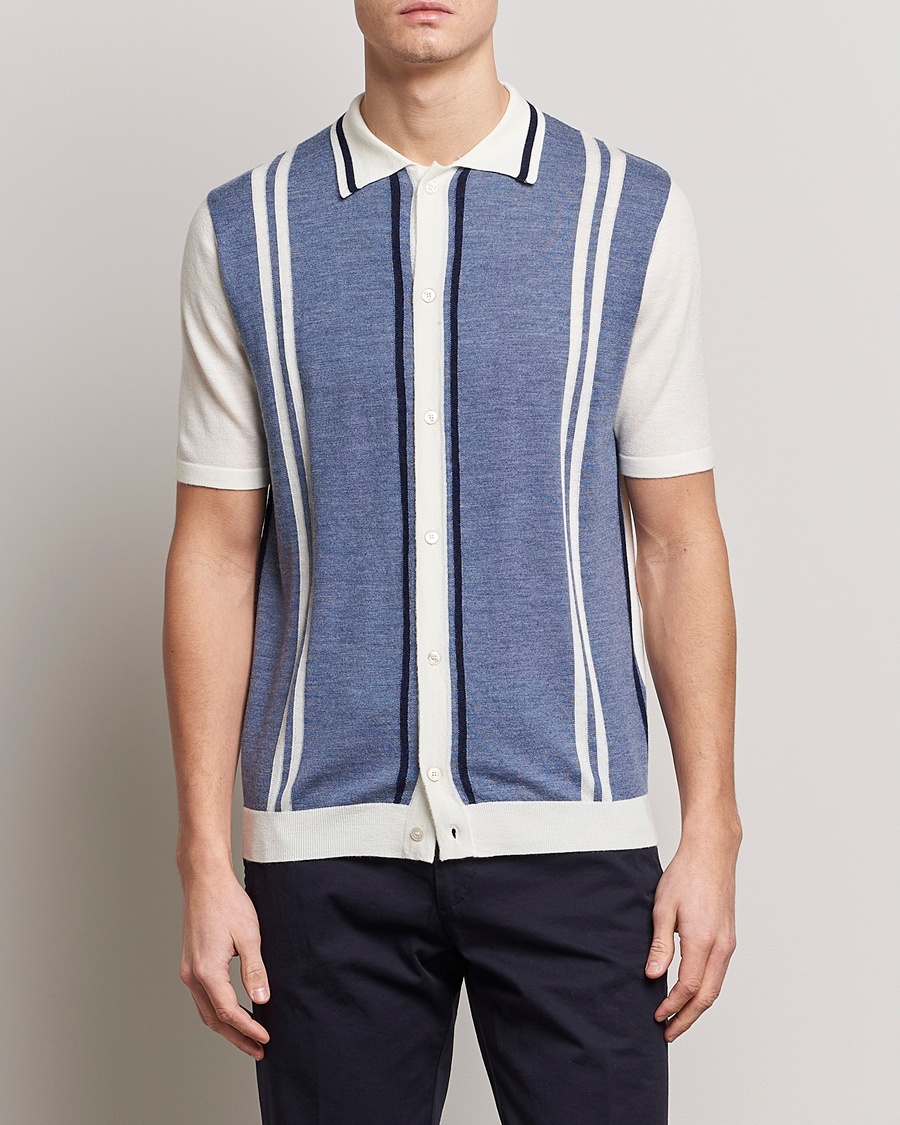 Herre | Skjorter | Stenströms | Ripley Merino Striped Polo Shirt Blue