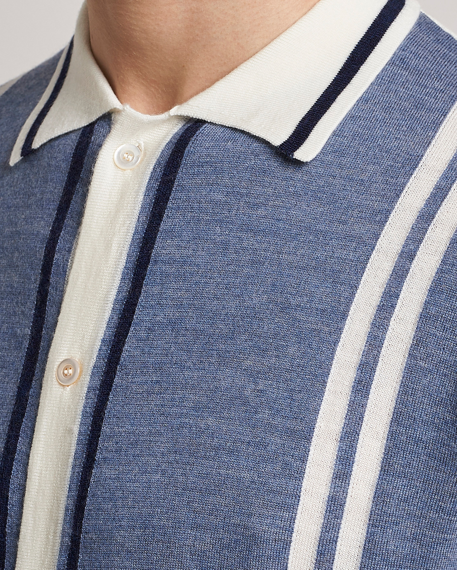 Herre | Skjorter | Stenströms | Ripley Merino Striped Polo Shirt Blue