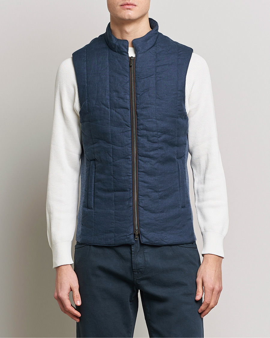 Herre |  | Stenströms | Hybrid Linen/Merino Vest Blue
