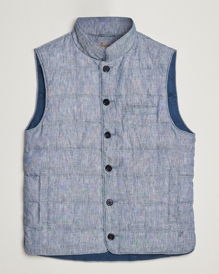 Herre | Vester | Stenströms | Padded Linen Vest Blue