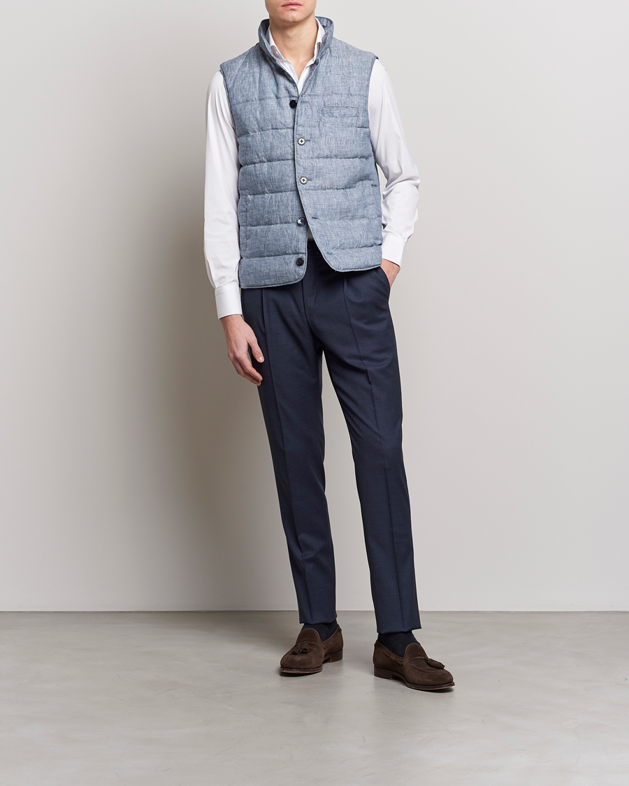Herre | Vester | Stenströms | Padded Linen Vest Blue