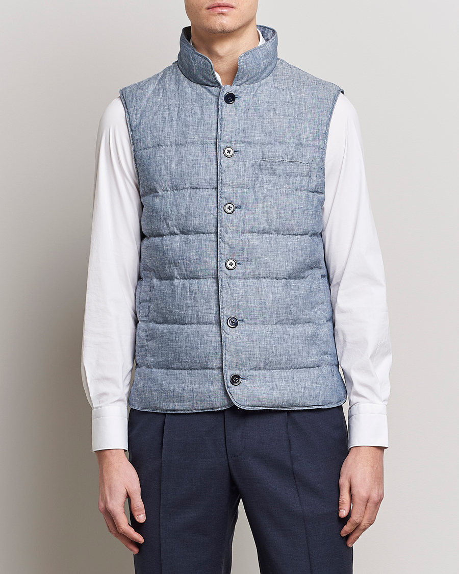 Herre | Vester | Stenströms | Padded Linen Vest Blue