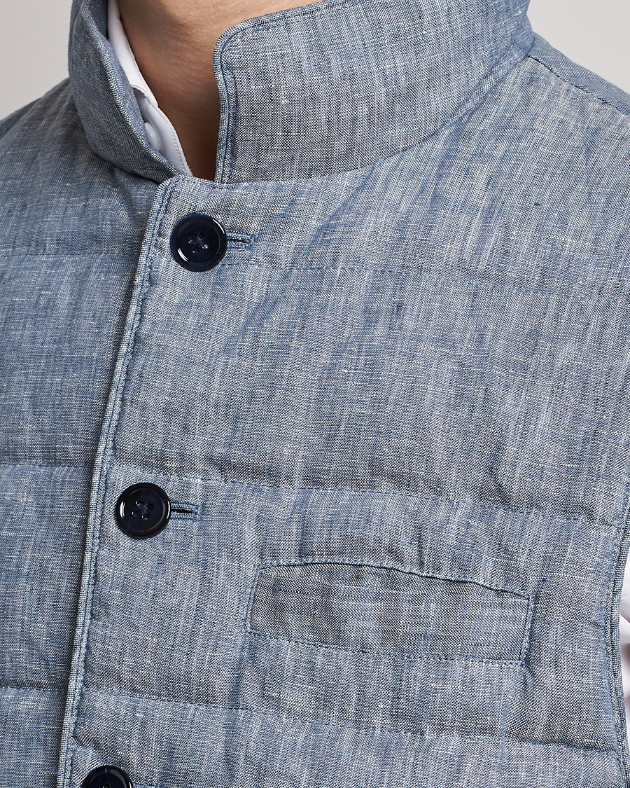 Herre | Vester | Stenströms | Padded Linen Vest Blue