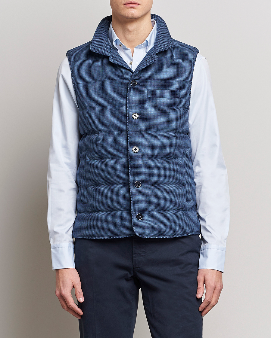 Herre |  | Stenströms | Padded Houndstooth Linen Vest Blue