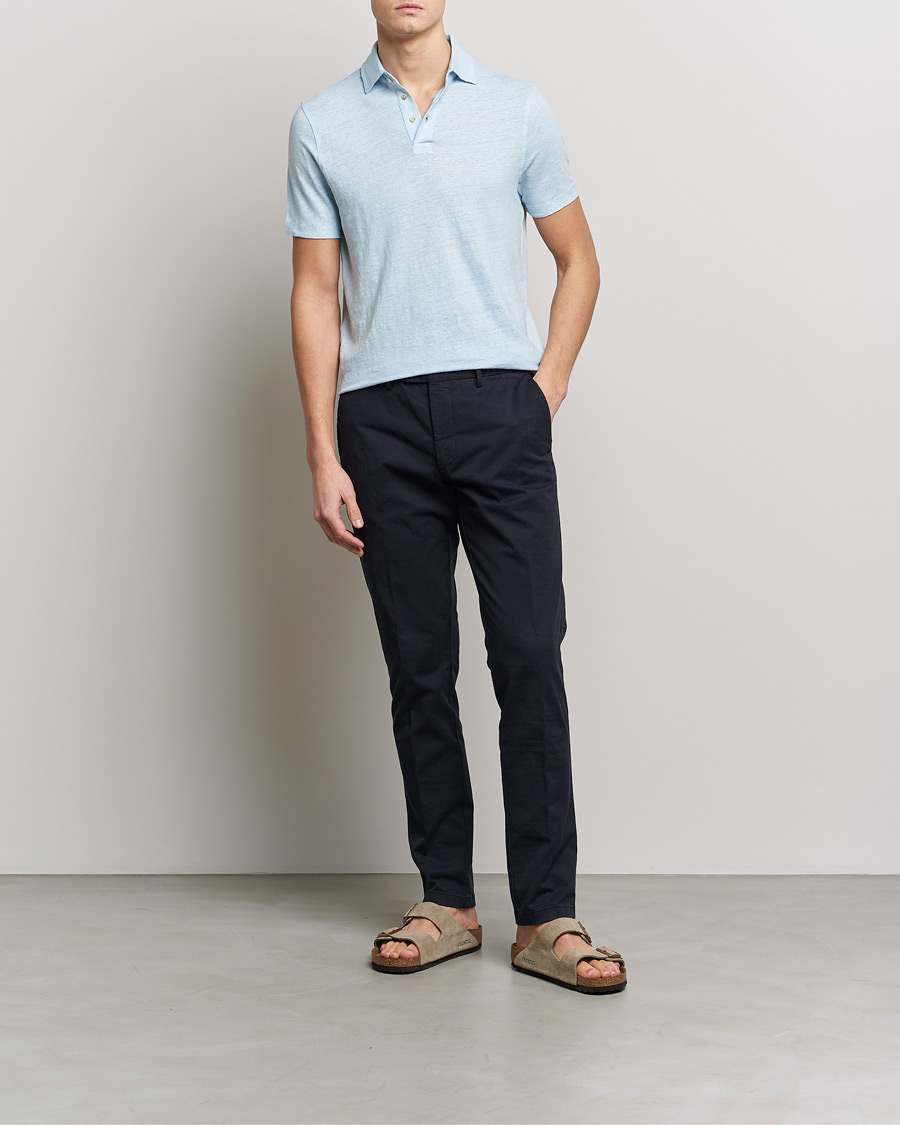 Herre | Pikéer | Stenströms | Linen Polo Shirt Light Blue