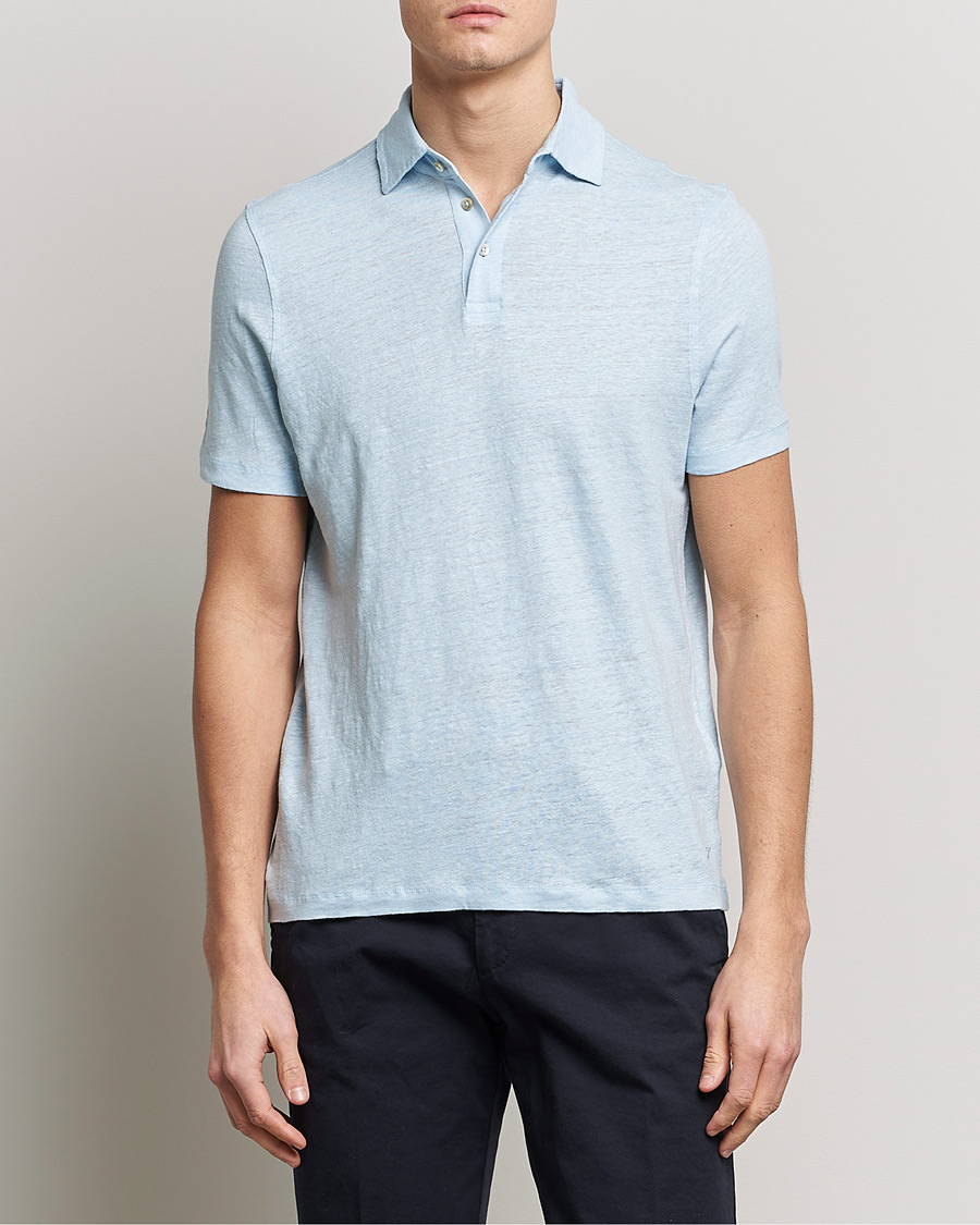 Herre |  | Stenströms | Linen Polo Shirt Light Blue