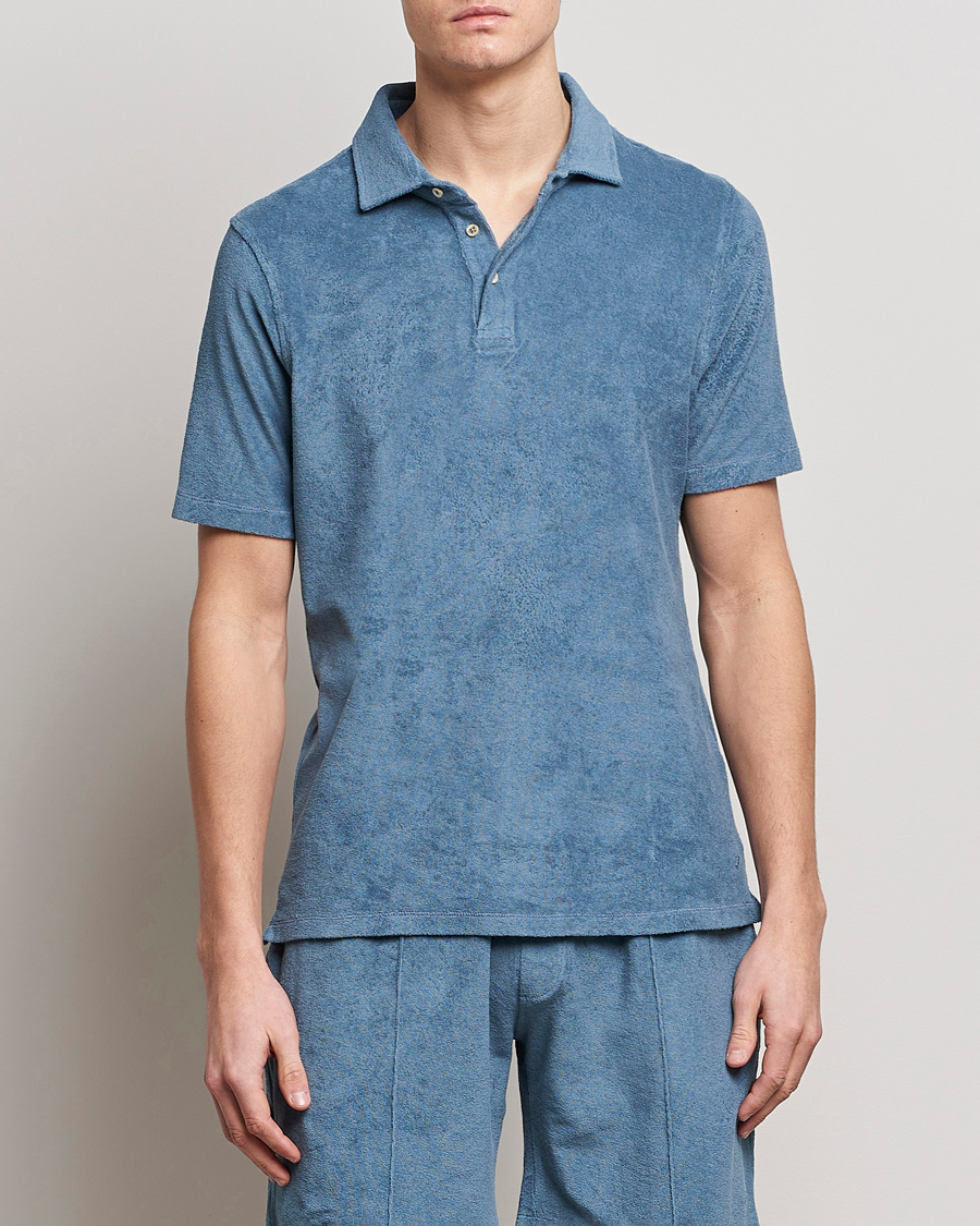 Herre | Pikéer | Stenströms | Terry Cotton Poloshirt Petrol Blue