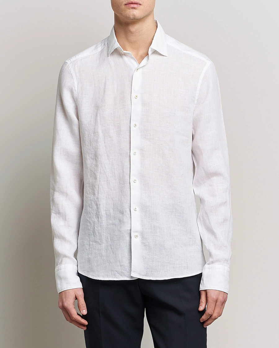 Herre | Linskjorter | Stenströms | Slimline Cut Away Linen Shirt White
