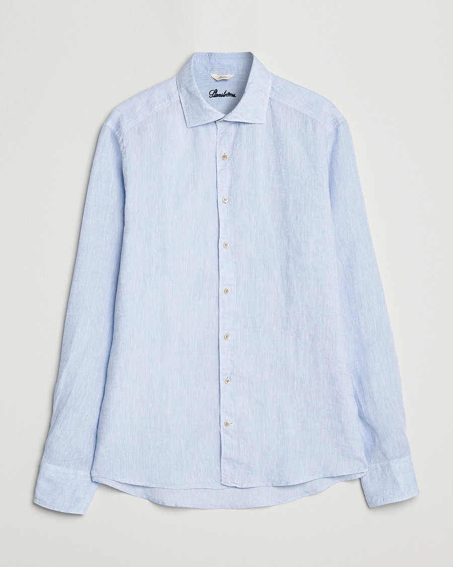 Herre |  | Stenströms | Slimline Cut Away Linen Shirt Light Blue