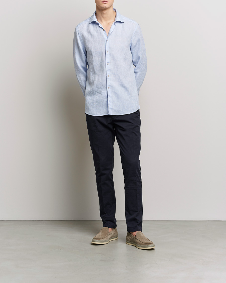 Herre | Skjorter | Stenströms | Slimline Cut Away Linen Shirt Light Blue