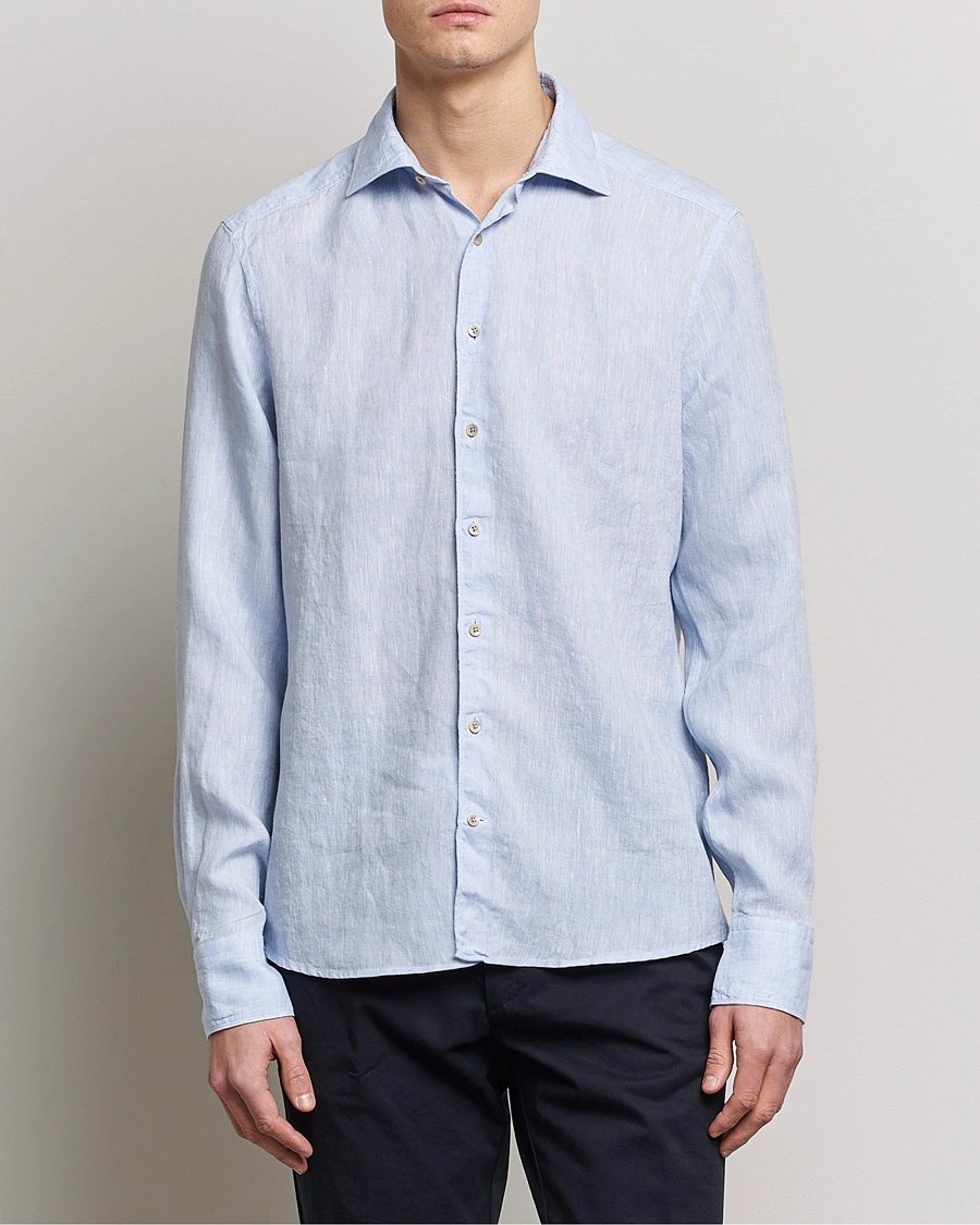 Herre | Skjorter | Stenströms | Slimline Cut Away Linen Shirt Light Blue