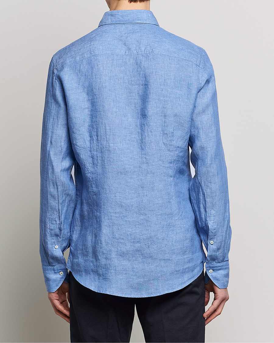 Herre | Skjorter | Stenströms | Slimline Cut Away Linen Shirt Mid Blue
