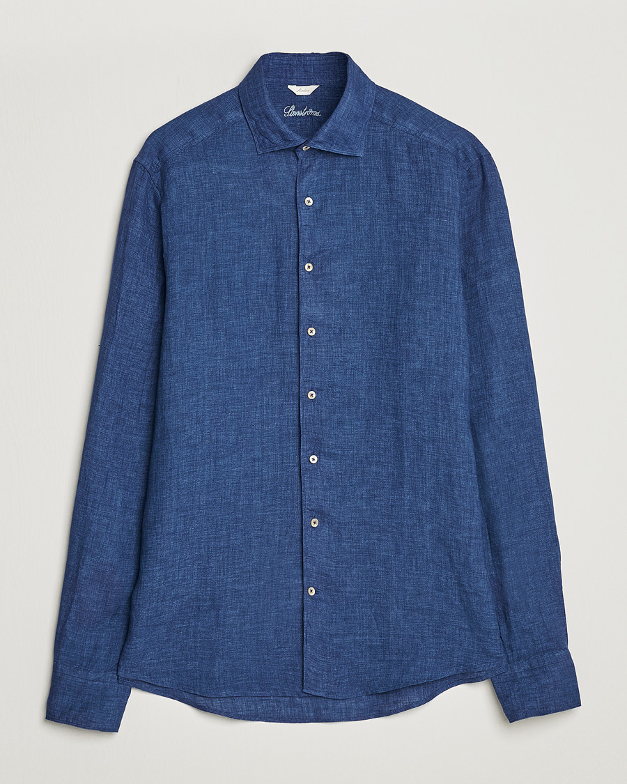 Herre | Skjorter | Stenströms | Slimline Cut Away Linen Shirt Dark Blue