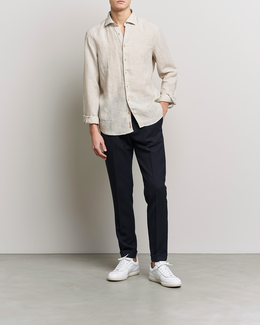 Herre | Skjorter | Stenströms | Slimline Cut Away Linen Shirt Beige