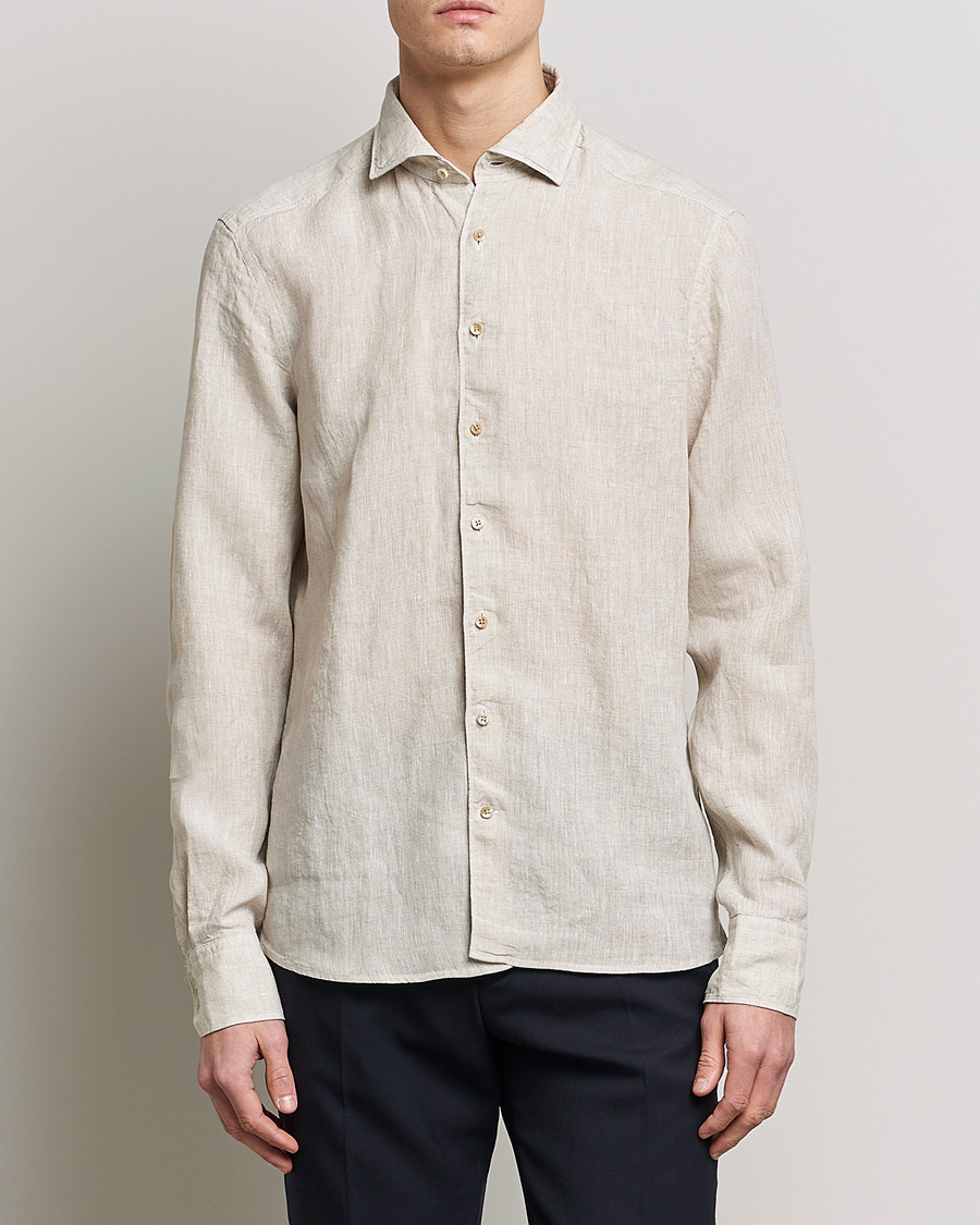 Herre | Skjorter | Stenströms | Slimline Cut Away Linen Shirt Beige