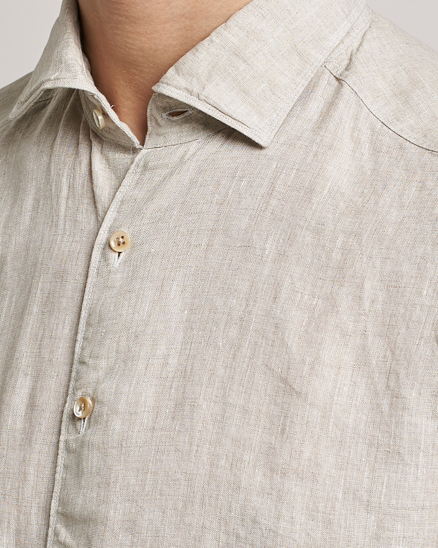 Herre | Skjorter | Stenströms | Slimline Cut Away Linen Shirt Beige