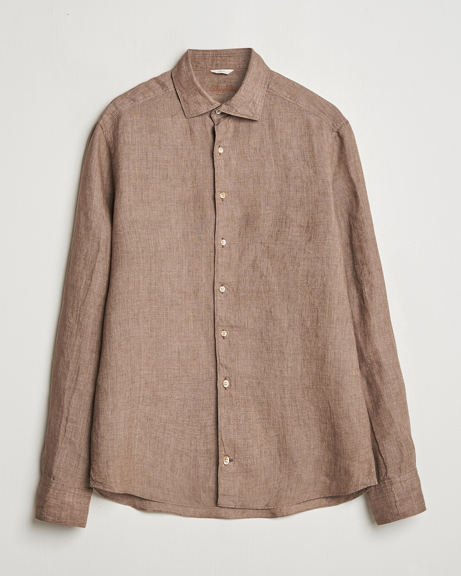 Herre | Skjorter | Stenströms | Slimline Cut Away Linen Shirt Brown