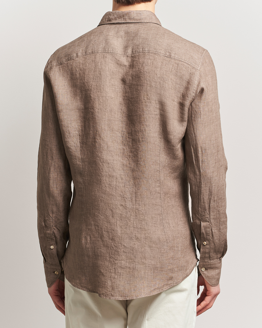 Herre | Skjorter | Stenströms | Slimline Cut Away Linen Shirt Brown