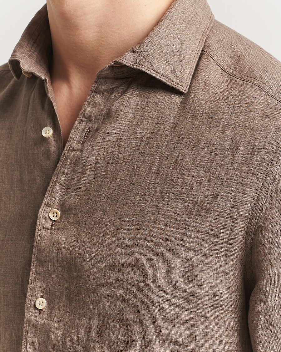 Herre | Skjorter | Stenströms | Slimline Cut Away Linen Shirt Brown
