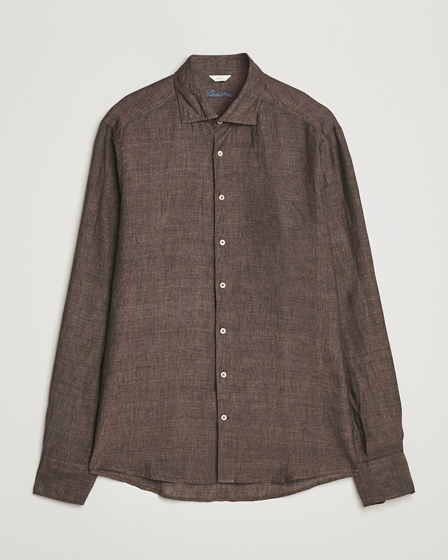 Herre | Skjorter | Stenströms | Slimline Cut Away Linen Shirt Dark Brown