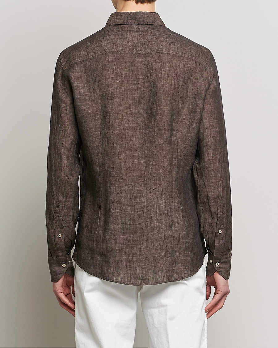 Herre | Skjorter | Stenströms | Slimline Cut Away Linen Shirt Dark Brown