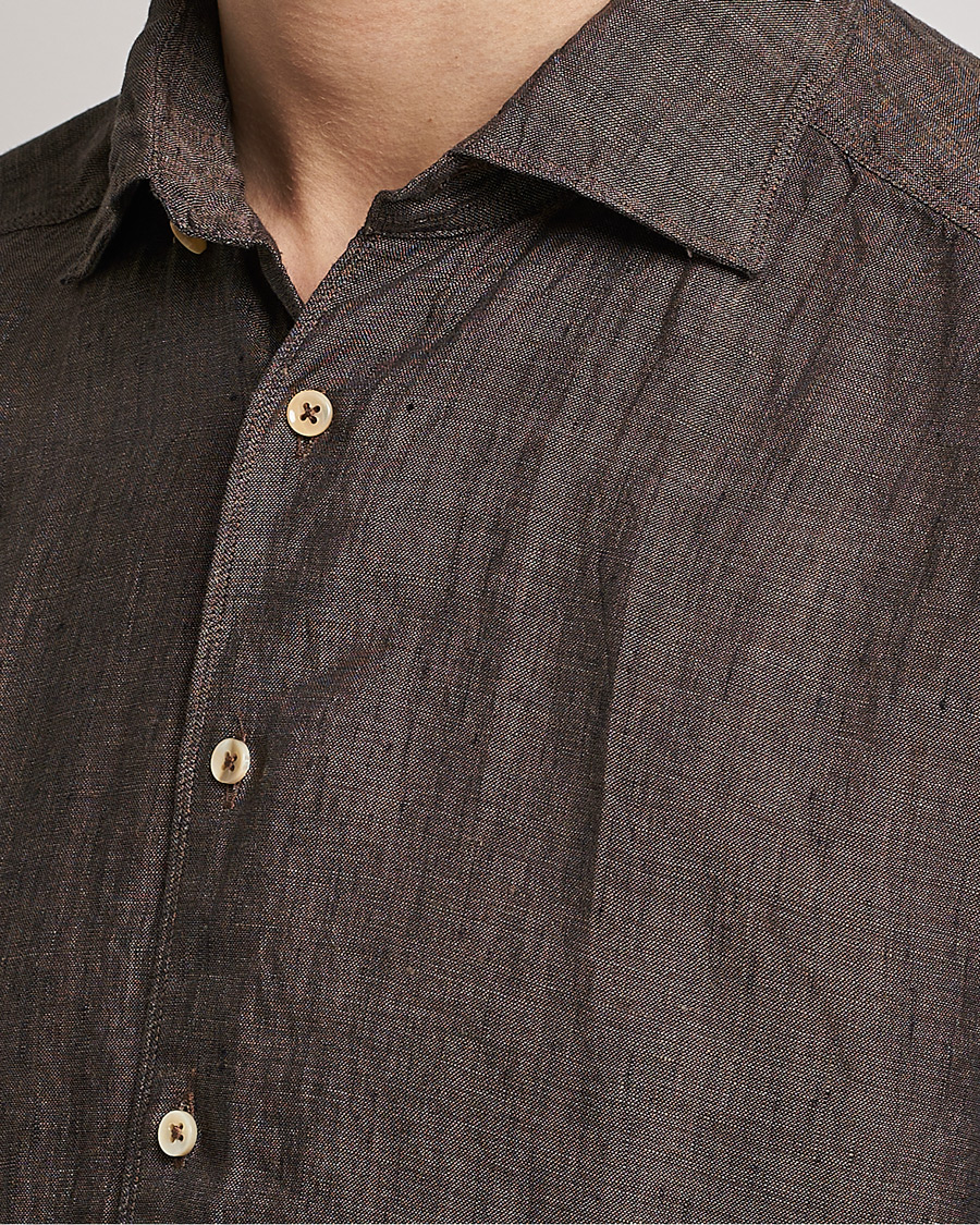 Herre | Skjorter | Stenströms | Slimline Cut Away Linen Shirt Dark Brown