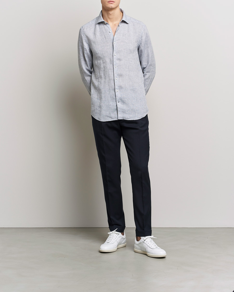 Herre | Skjorter | Stenströms | Slimline Cut Away Linen Shirt Grey