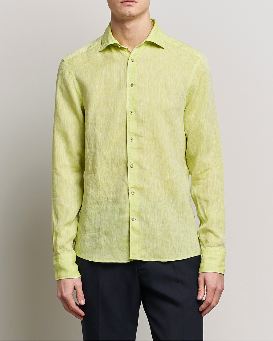 Herre | Skjorter | Stenströms | Slimline Cut Away Linen Shirt Pistachio
