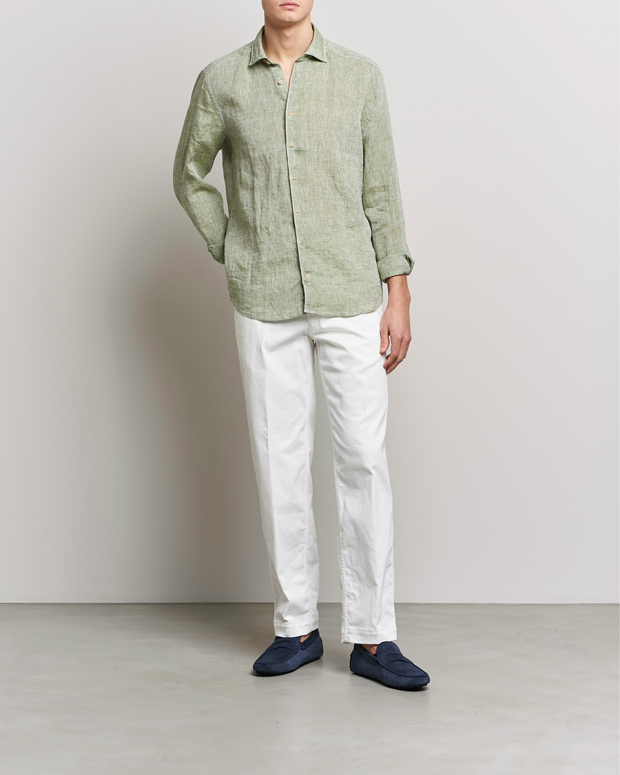 Herre | Skjorter | Stenströms | Slimline Cut Away Linen Shirt Green