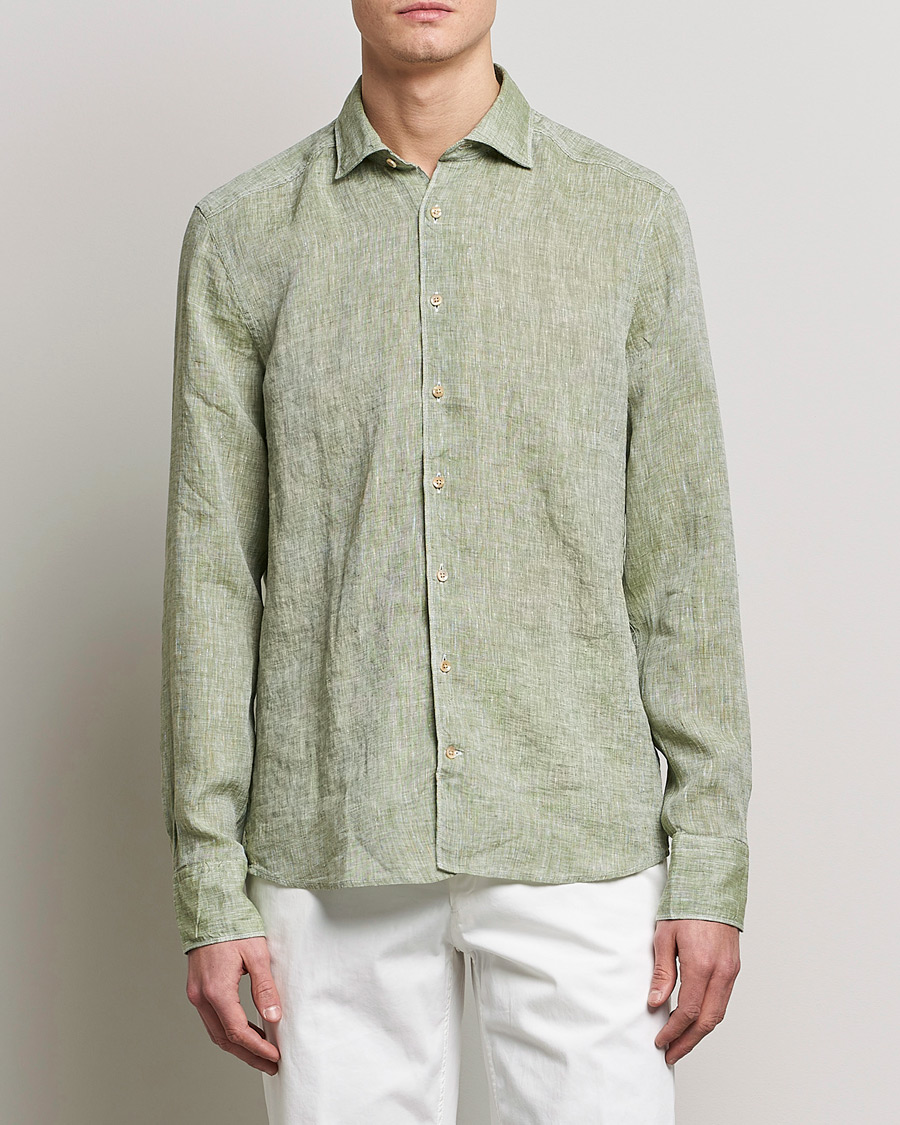 Herre | Skjorter | Stenströms | Slimline Cut Away Linen Shirt Green