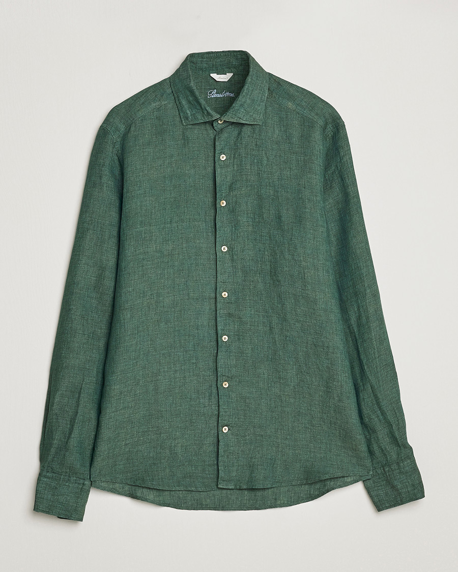 Herre | Skjorter | Stenströms | Slimline Cut Away Linen Shirt Dark Green