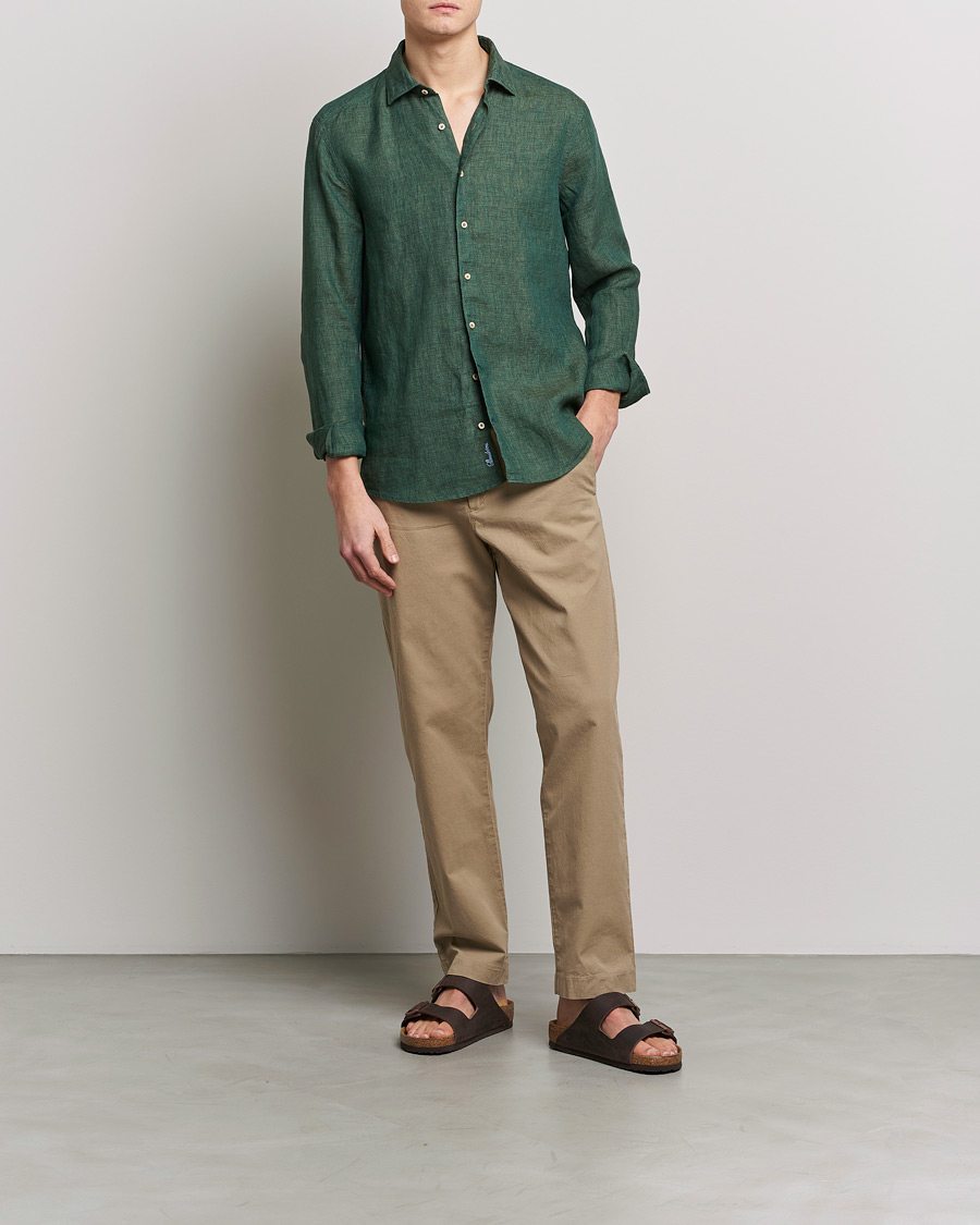 Herre | Skjorter | Stenströms | Slimline Cut Away Linen Shirt Dark Green
