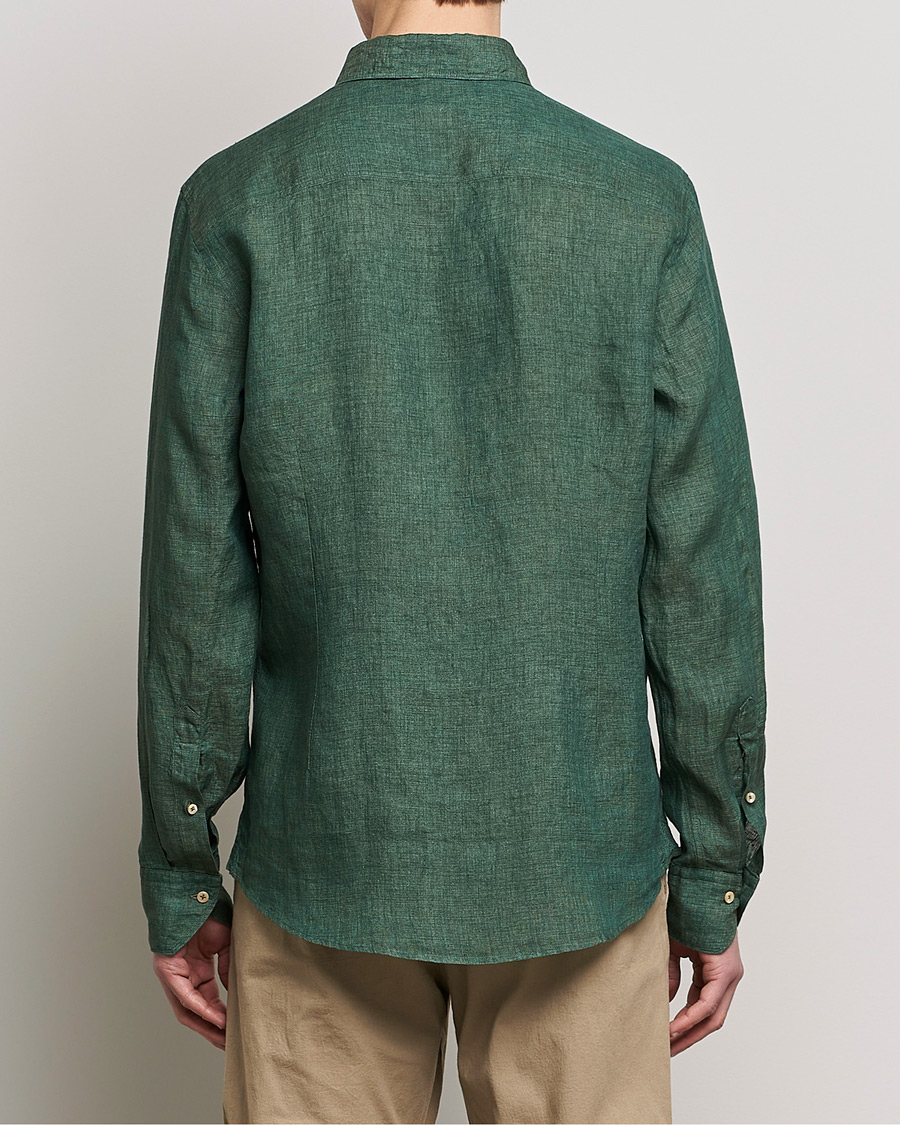 Herre | Skjorter | Stenströms | Slimline Cut Away Linen Shirt Dark Green