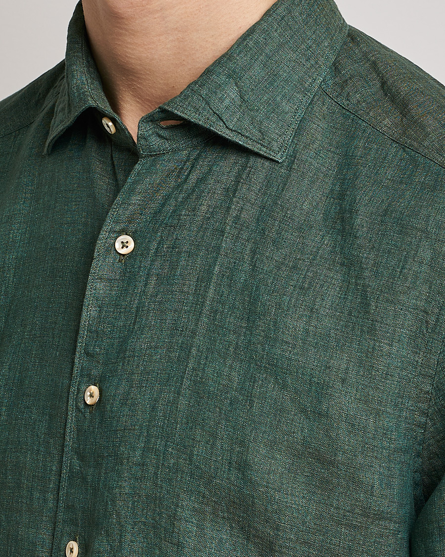 Herre | Skjorter | Stenströms | Slimline Cut Away Linen Shirt Dark Green